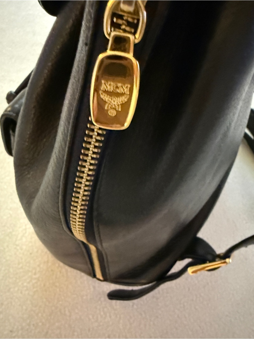 MCM Vintage Black Leather Backpack with Gold Logo Hardware - Picture 8 of 11
